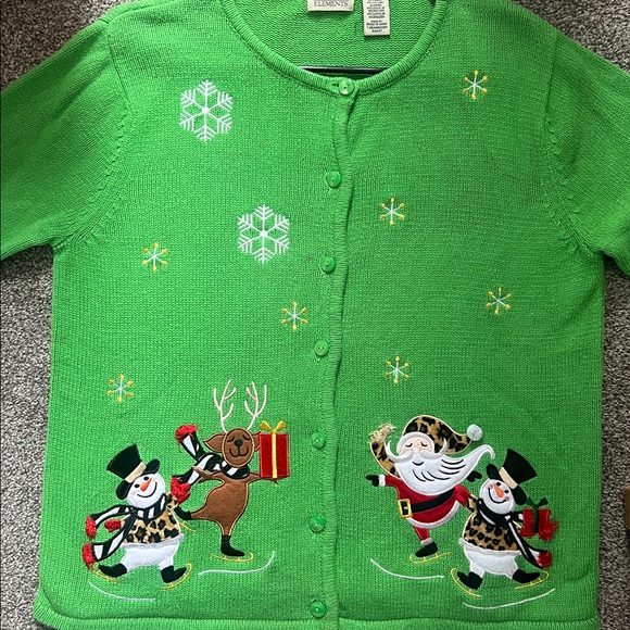 ❄️🎄 Vintage Embroidered Winter Character Ice Skating Theme Cardigan Knit Sweater - Picture 4 of 4